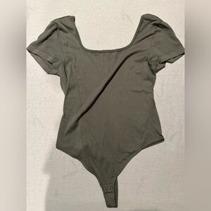 Olive Short Sleeve Ribbed Bodysuit